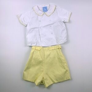 Bella Bliss Bradford Button In White and Yellow Cotton Outfit 18M Easter‎